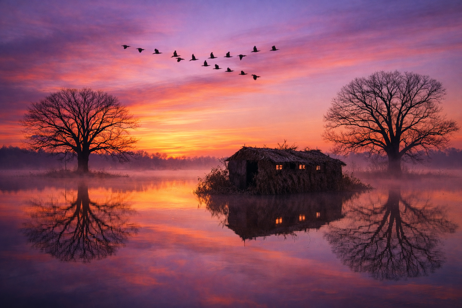 Sunrise over flooded timber